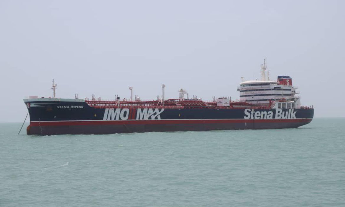 Stena Impero, embarcação de bandeira britânica de propriedade da Stena Bulk, é visto no porto de Bandar Abbas, no estreito de Ormuz.