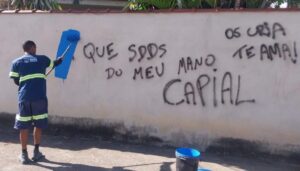 Operação remove pichações ligadas ao crime em bairros de Belford Roxo