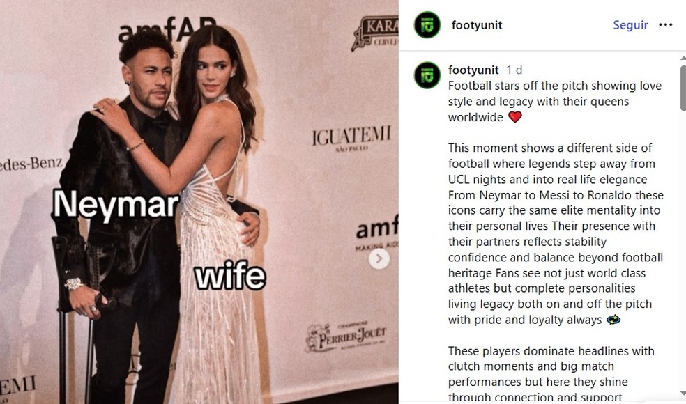 Perfil internacional troca Biancardi por  Bruna Marquezine como esposa de Neymar — Foto: Reprodução/Instagram