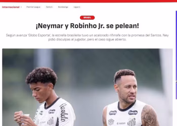 Imprensa internacional repercute discussão entre Neymar e Robinho Jr. em treino do Santos