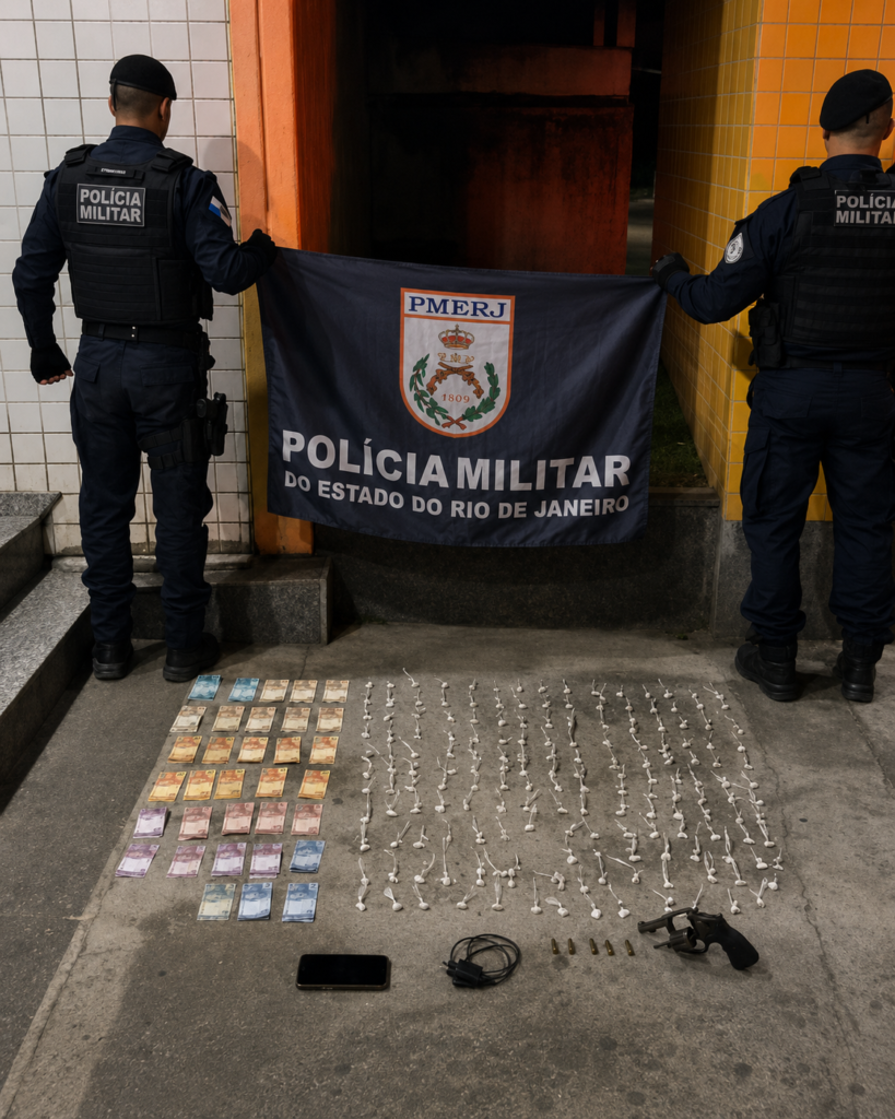 Homem é preso com arma e 180 sacolés de cocaína em Vila São José, em Paracambi