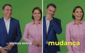 Michelle e Flávio Bolsonaro voltam a aparecer juntos em material de campanha