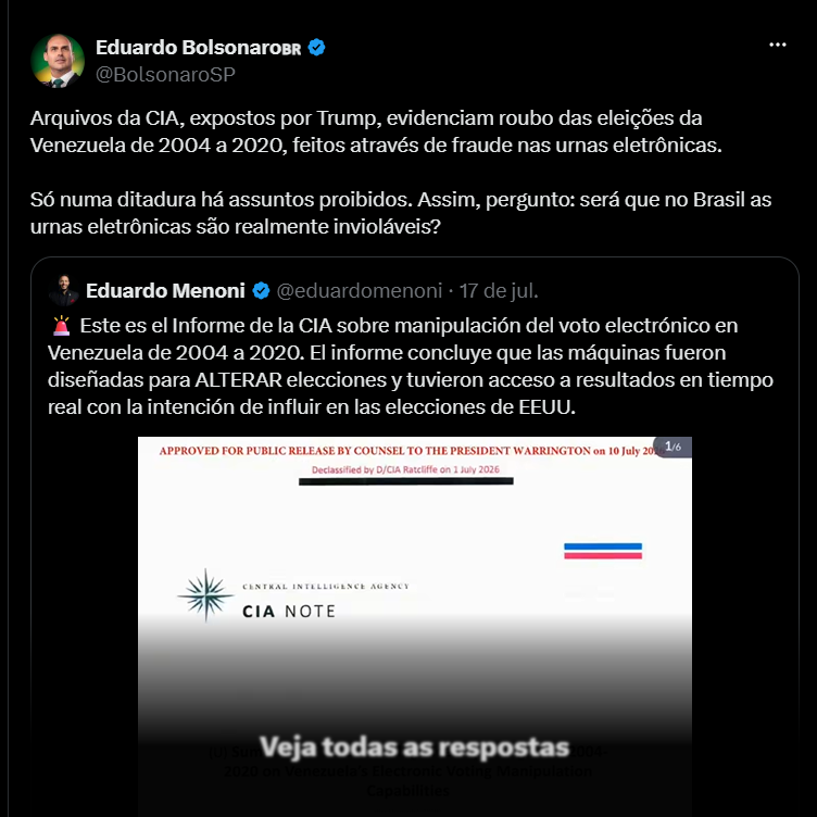 Nunes Marques determina retirada de posts de Eduardo Bolsonaro sobre urnas eletrônicas